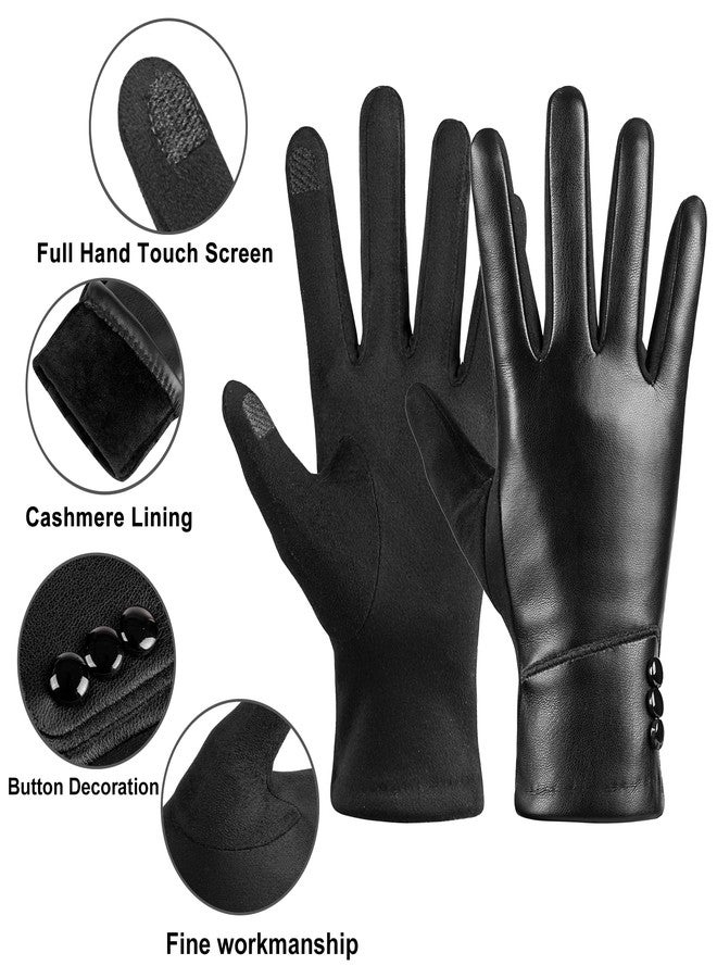 Kebesu Winter Fashion Leather Gloves for Women, Touch Screen Wool Lined Outdoor Windproof Warm Suede Driving Dress Gloves - Image 4